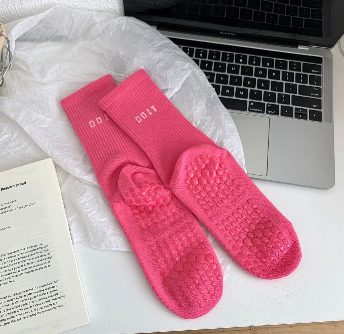 Hot pink grip socks